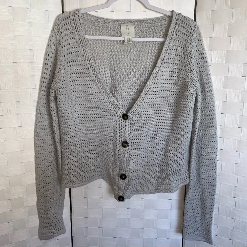 Joie Open Weave Crochet Knit Cardigan Sweater In Gray Women’s Size Medium
